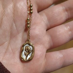 Gold Rose Pendant Necklace Stainless Steel